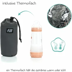 Wickelrucksack Oslo im Rolltop-Design mit variablem Stauraum inkl. Wickelunterlage, Flaschenwärmer & Befestigungshaken - Grau