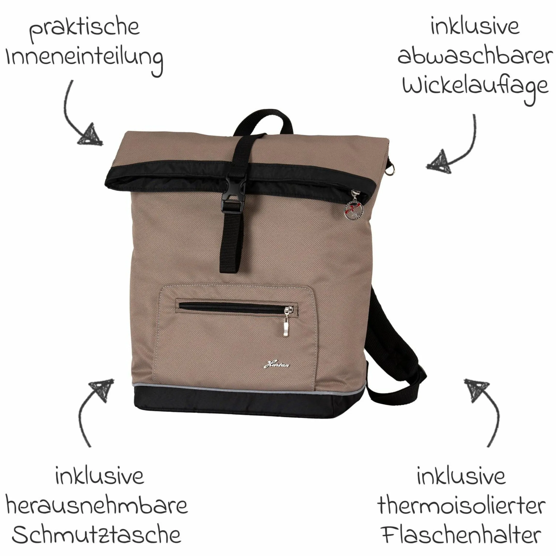 Wickelrucksack Space Bag Casual Rolltop inkl. Wickelauflage, Schmutztasche & Flaschenhalter - Happy Feet - Kollektion 2024