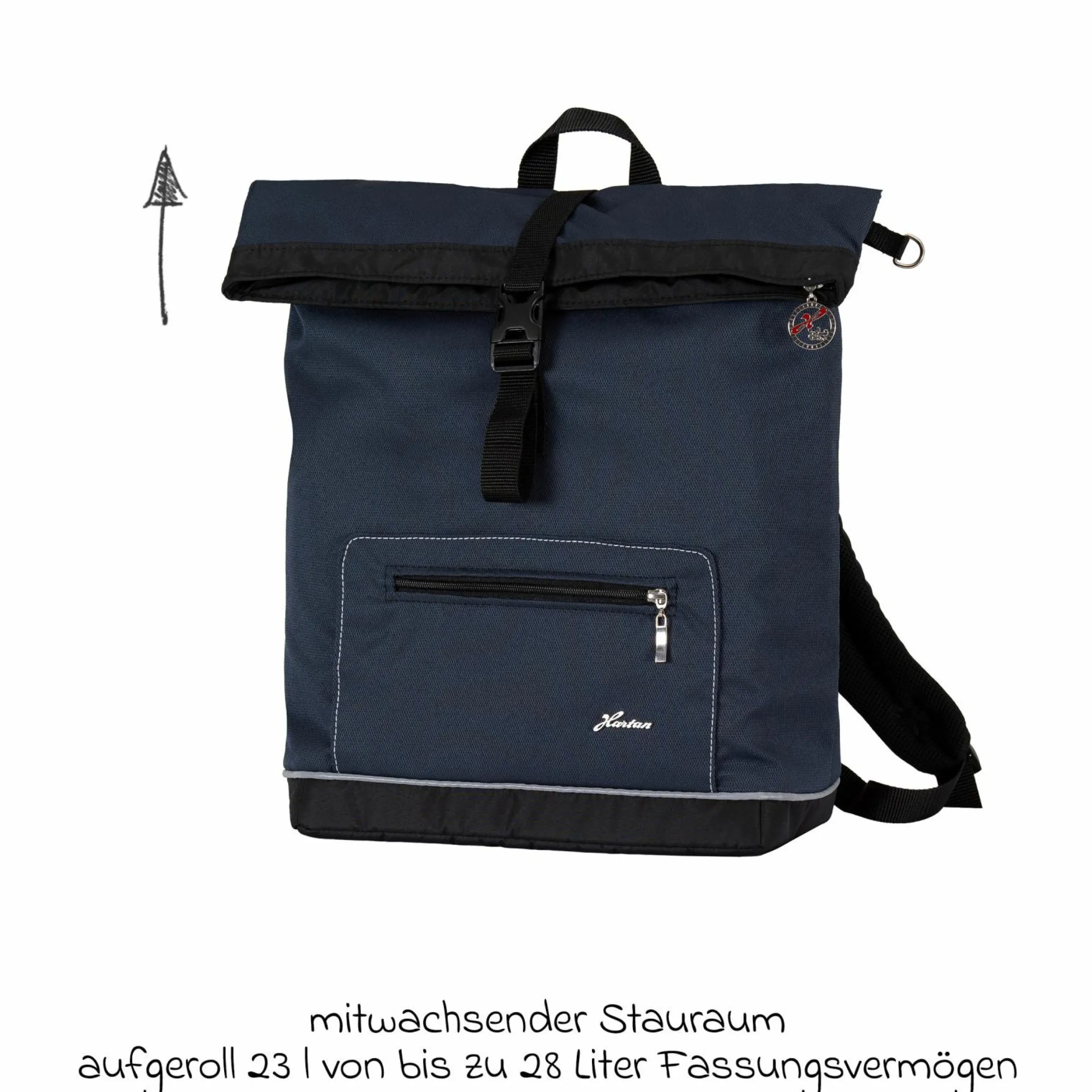 Wickelrucksack Space Bag Casual Rolltop inkl. Wickelauflage, Schmutztasche & Flaschenhalter - Navy Stripes - Kollektion 2024