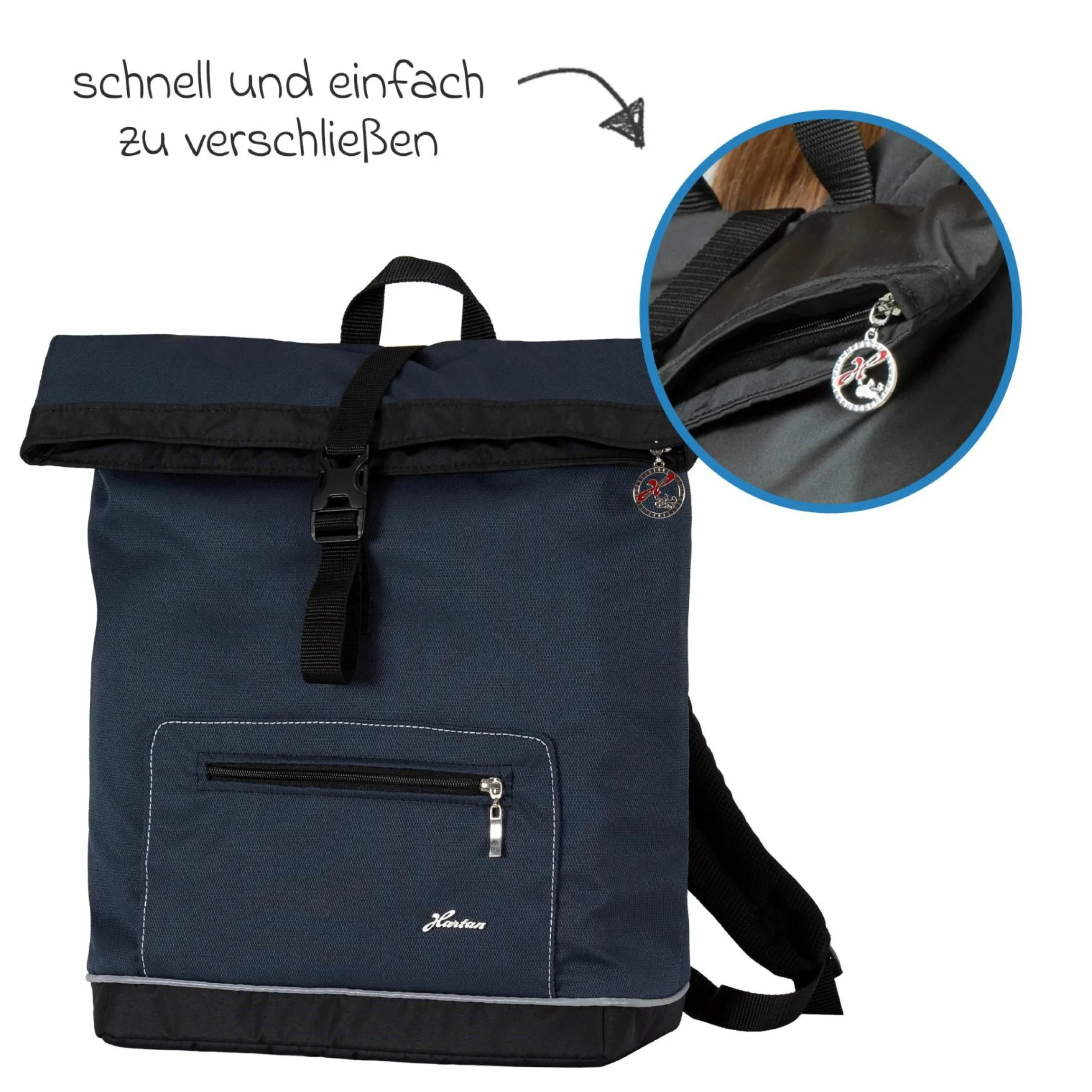 Wickelrucksack Space Bag Casual Rolltop inkl. Wickelauflage, Schmutztasche & Flaschenhalter - Navy Stripes - Kollektion 2024