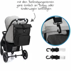 Wickelrucksack Tokio im Rolltopstil inkl. Wickelunterlage, variabler Stauraum, Thermofach & Befestigungshaken - Schwarz