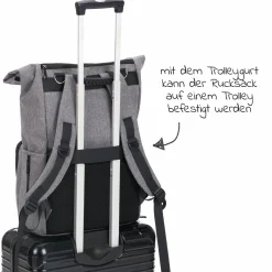 Wickelrucksack Tokio im Rolltopstil inkl. Wickelunterlage, variabler Stauraum, Thermofach & Befestigungshaken - Grau Melange