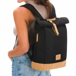 Wickeltasche Berlin im Rolltop-Design mit variablem Stauraum, ergonomische Gurte, Thermofach, Kinderwagenbefestigung & Wickelunterlage - Schwarz