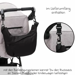 Wickeltasche Daybag die moderne Tragetasche, mit Wickelauflage, isolierter Flaschenhalter inkl. Kinderwagenbefestigung - Schwarz