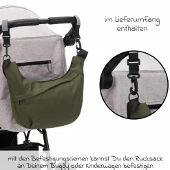 Wickeltasche Daybag die moderne Tragetasche, mit Wickelauflage, isolierter Flaschenhalter inkl. Kinderwagenbefestigung - Grün