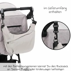 Wickeltasche Daybag die moderne Tragetasche, mit Wickelauflage, isolierter Flaschenhalter inkl. Kinderwagenbefestigung - Alabaster Natur