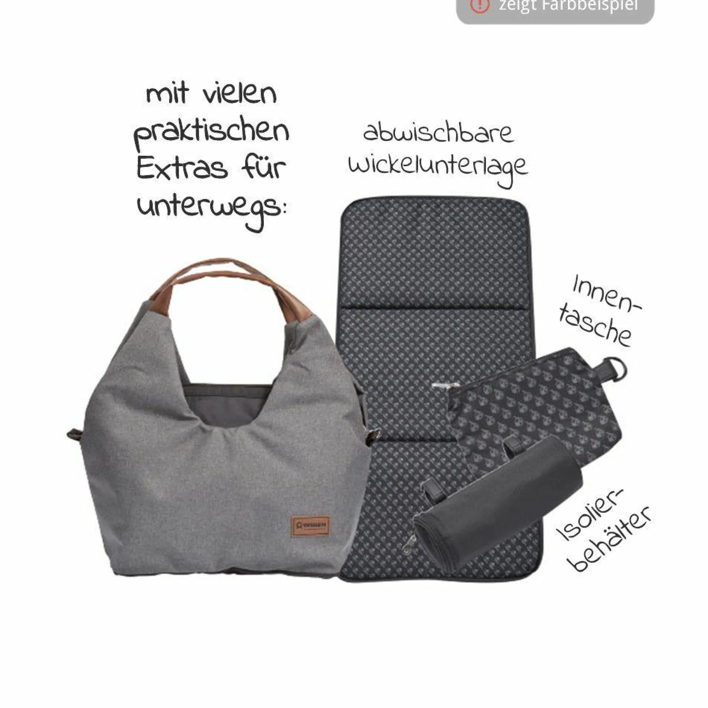 Wickeltasche N°5 mit Wickelunterlage, Reißverschlusstasche, Täschchen & Isolierbehälter - Marine - Kollektion 2024