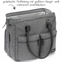 Wickeltasche Oxford mit Wickelunterlage, Innen- & Außenfächer - Grau Melange Exklusiv