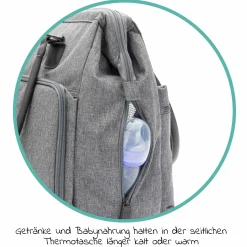 Wickeltasche Oxford mit Wickelunterlage, Innen- & Außenfächer - Grau Melange Exklusiv