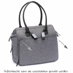 Wickeltasche Oxford mit Wickelunterlage, Innen- & Außenfächer - Grau Melange Exklusiv