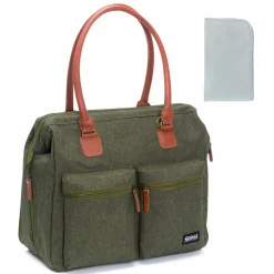 Wickeltasche Oxford mit Wickelauflage, Innnen- & Außenfächer - Dunkelgrün Melange