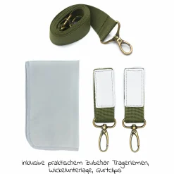 Wickeltasche Oxford mit Wickelauflage, Innnen- & Außenfächer - Dunkelgrün Melange