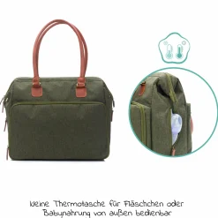 Wickeltasche Oxford mit Wickelauflage, Innnen- & Außenfächer - Dunkelgrün Melange