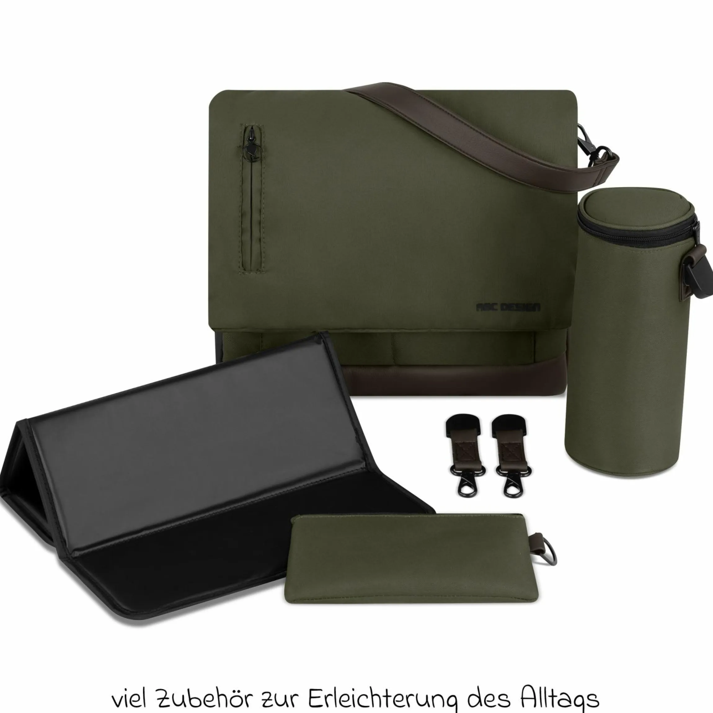 Wickeltasche Urban inkl. Wickelunterlage & viel Zubehör - Pure - Avocado - Kollektion 2025