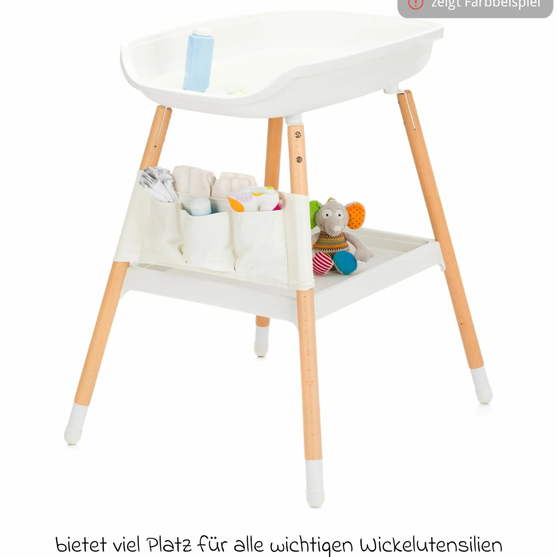 Wickeltisch höhenverstellbar, abwischbare Auflage in Holzoptik - Grau Natur
