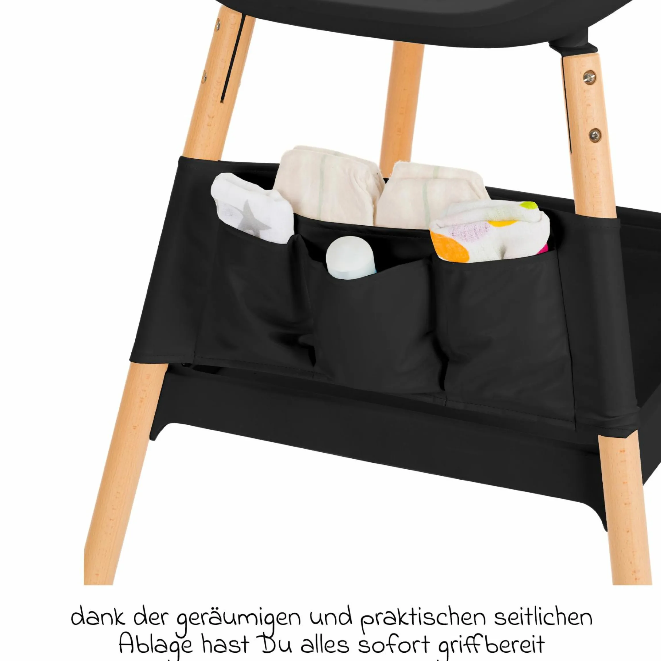 Wickeltisch höhenverstellbar, abwischbare Auflage in Holzoptik - Grau Natur
