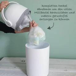 Windeleimer Odour Off - für herkömmliche Müllbeutel + Gratis Feuchttücher 60er Pack - White