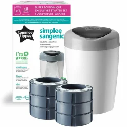 Windeleimer Simplee Sangenic inkl. 6 Nachfüllkassetten - Greenfilm™ - Weiß Grau