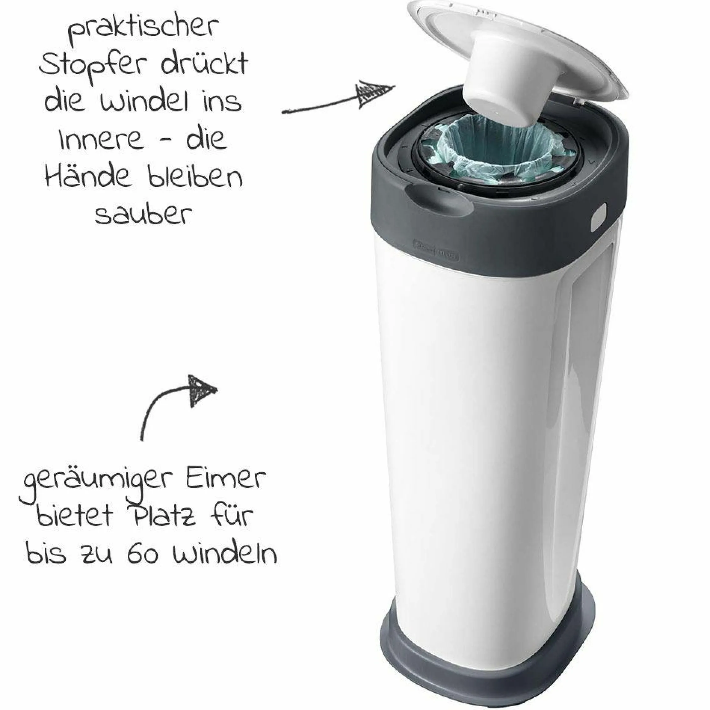 Windeleimer Twist and Click Sangenic XL inkl. 1 Nachfüllkassette - Greenfilm™ - Weiß