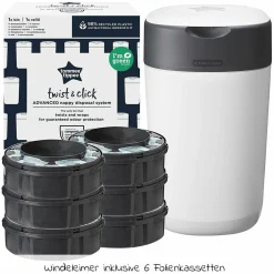 Windeleimer Twist and Click Sangenic inkl. 6 Nachfüllkassetten - Greenfilm™ - Weiß