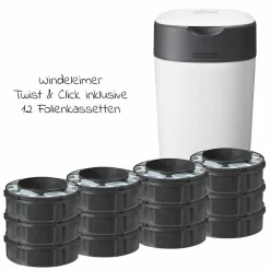 Windeleimer Twist and Click Sangenic inkl. 12 Nachfüllkassetten - Greenfilm™ - Weiß