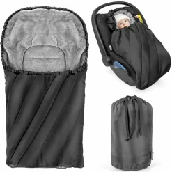 Winter Fußsack Deluxe für Babyschale (Maxi-Cosi, Römer, ABC Design, Cybex u.v.m.) - Schwarz Grau