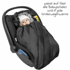 Winter Fußsack Deluxe für Babyschale (Maxi-Cosi, Römer, ABC Design, Cybex u.v.m.) - Schwarz Grau