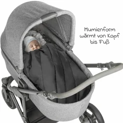 Winter Fußsack Deluxe für Babyschale (Maxi-Cosi, Römer, ABC Design, Cybex u.v.m.) - Schwarz Grau