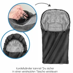 Winter Fußsack Deluxe für Babyschale (Maxi-Cosi, Römer, ABC Design, Cybex u.v.m.) - Schwarz Grau