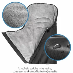 Winter Fußsack Deluxe für Babyschale (Maxi-Cosi, Römer, ABC Design, Cybex u.v.m.) - Schwarz Grau