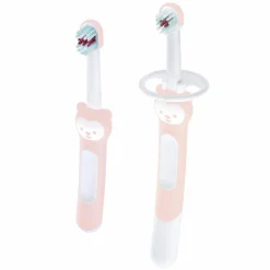 Zahnbürsten-Set mit Lern-Zahnbürste & Zahnbürste für Babys - Rosa