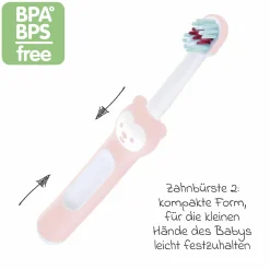 Zahnbürsten-Set mit Lern-Zahnbürste & Zahnbürste für Babys - Rosa