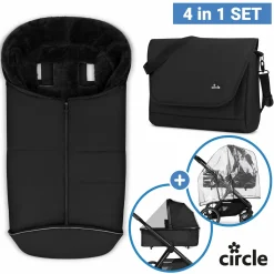 Zubehör-Set Kinderwagen mit Wickeltasche Easy, Winterfußsack, Regenschutz & Moskitonetz - Black