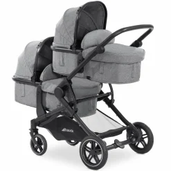 Zwillingskinderwagen Atlantic Twin (inkl. Babywanne für Neugeborene) - bis 36 kg belastbar - Melange Grey
