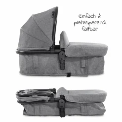 Zwillingskinderwagen Atlantic Twin (inkl. Babywanne für Neugeborene) - bis 36 kg belastbar - Melange Grey