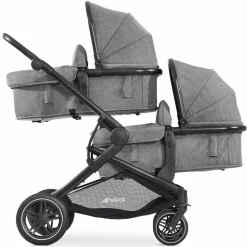 Zwillingskinderwagen Atlantic Twin (inkl. Babywanne für Neugeborene) - bis 36 kg belastbar - Melange Grey