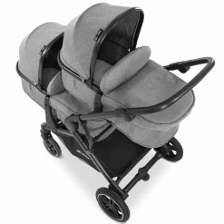 Zwillingskinderwagen Atlantic Twin (inkl. Babywanne für Neugeborene) - bis 36 kg belastbar - Melange Grey